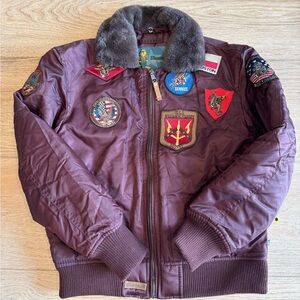 Kid’s Burgundy Bomber Jacket with Patches